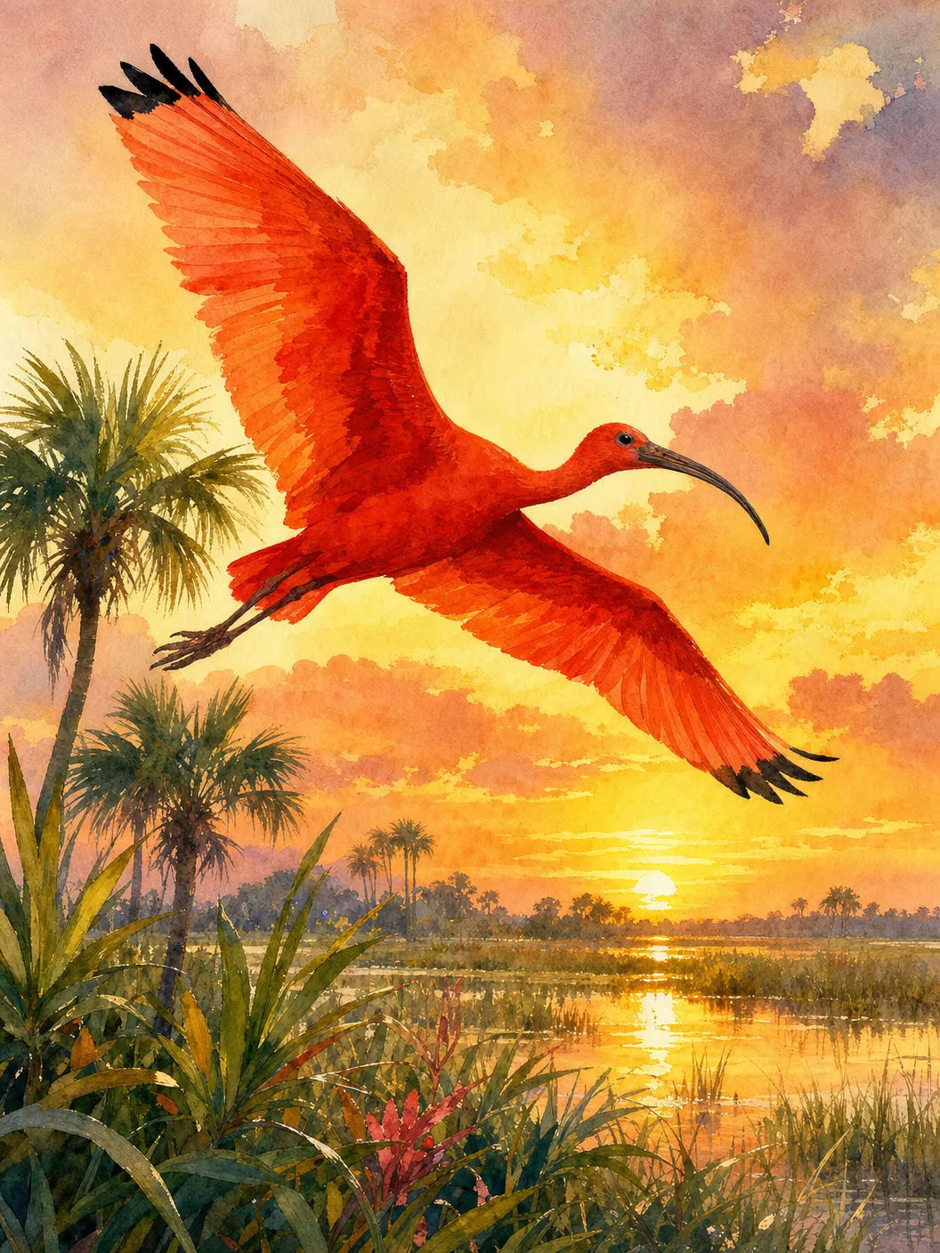 Scarlet Ibis at Sunset